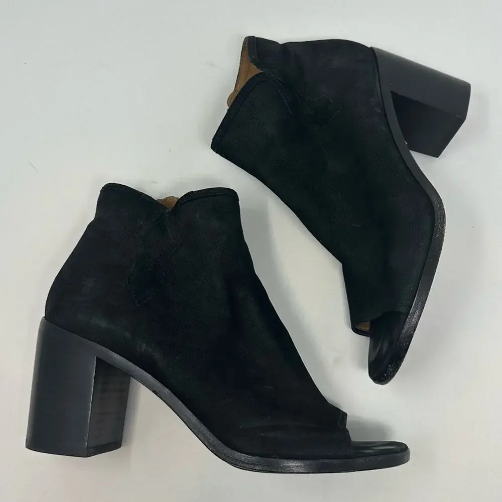 Frye Danica Chelsea Peep Toe Boot - Black Leather Heeled Size 9 Womens Shoes